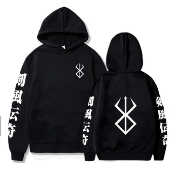 Oversized hoodie with Berserk anime print, black, size S