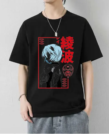 Oversize T-Shirt mit Print Evangelion Weiß S T0119 фото