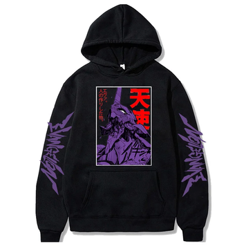 Oversized bluza z nadrukiem anime Evangelion CZARNY S