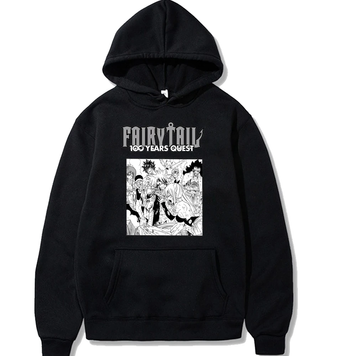 Oversized Hoodie with Fairy Tail Anime Print Black S