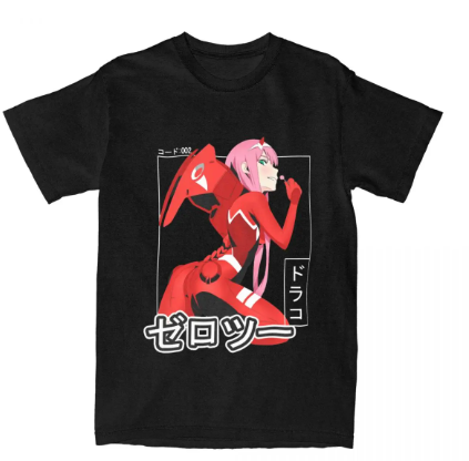 Oversize T-Shirt z nadrukiem Darling in the FranXX Czarny S