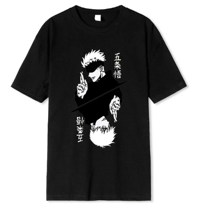 Oversized T-Shirt with Print jujutsu kaisen Black S