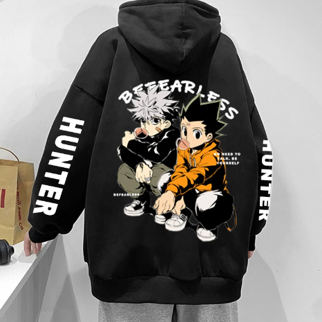 Oversized Hoodie with Hunter x Hunter anime print Black S