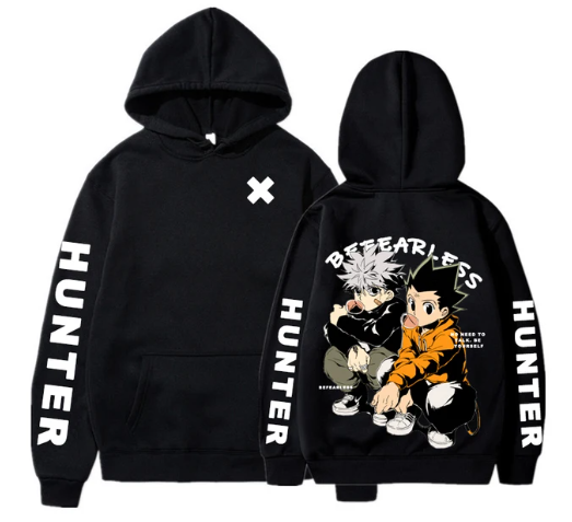 Oversized Hoodie with Hunter x Hunter anime print Black S