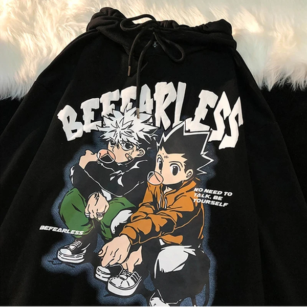 Oversized Hoodie with Hunter x Hunter anime print Black S