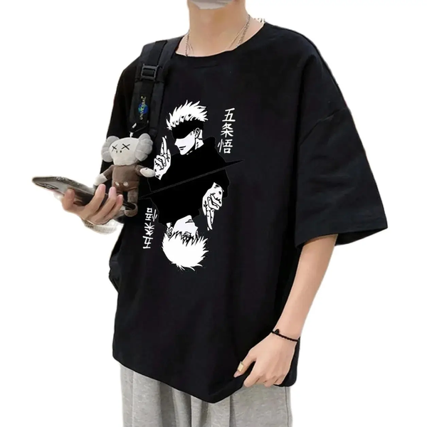 Oversize T-Shirt z nadrukiem jujutsu kaisen Czarny S