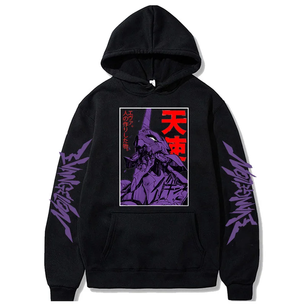 Oversized hoodie with anime print Evangelion BLACK S