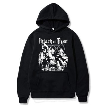 Oversized Hoodie with Anime Print Attack on Titan Black S