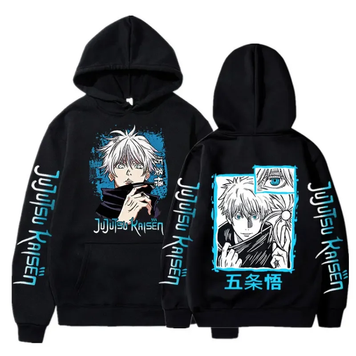 Oversized Hoodie with Jujutsu Kaisen anime print Black S