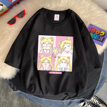 Oversize T-Shirt z nadrukiem Sailor Moon Czarny S