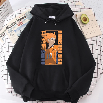 Oversized Hoodie with Haikyu! Anime Print Black S