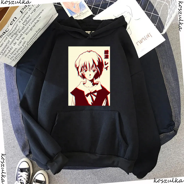 Oversized bluza z nadrukiem anime Evangelion CZARNY S