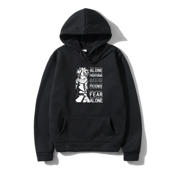 Oversized Hoodie with Fairy Tail Anime Print Black S