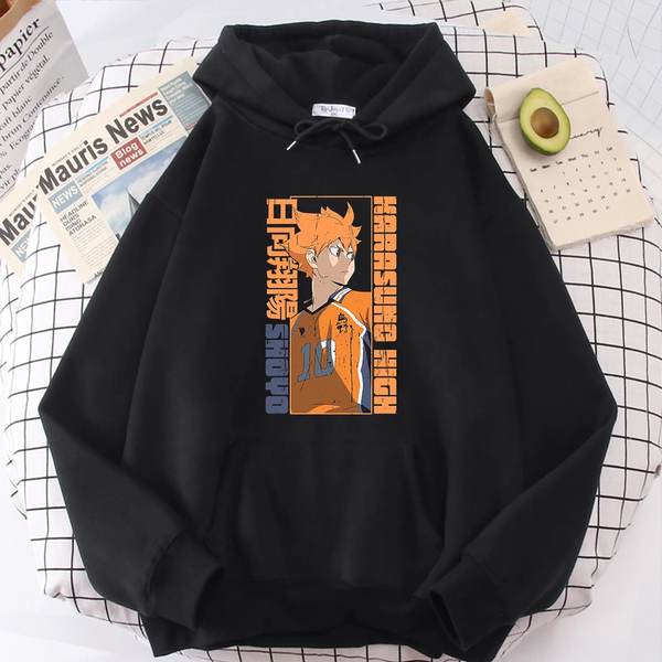 Oversized Hoodie with Haikyu! Anime Print Black S