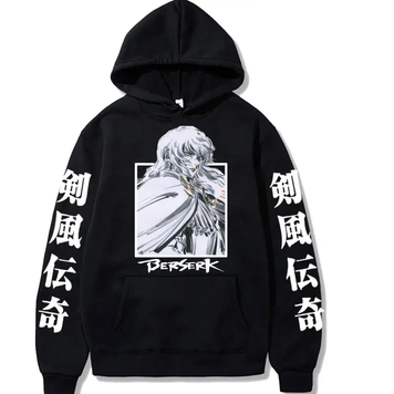 Oversized hoodie with Berserk anime print, black, size S