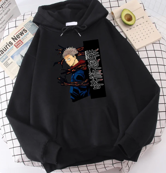 Oversize bluza z nadrukiem anime Jujutsu Kaisen CZARNY S