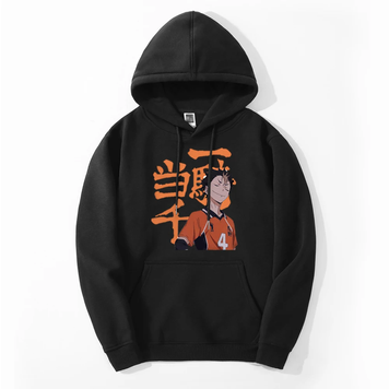 Oversized Hoodie with Haikyu! Anime Print Black S