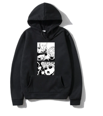 Oversized Hoodie with Onepunchman anime print Black S