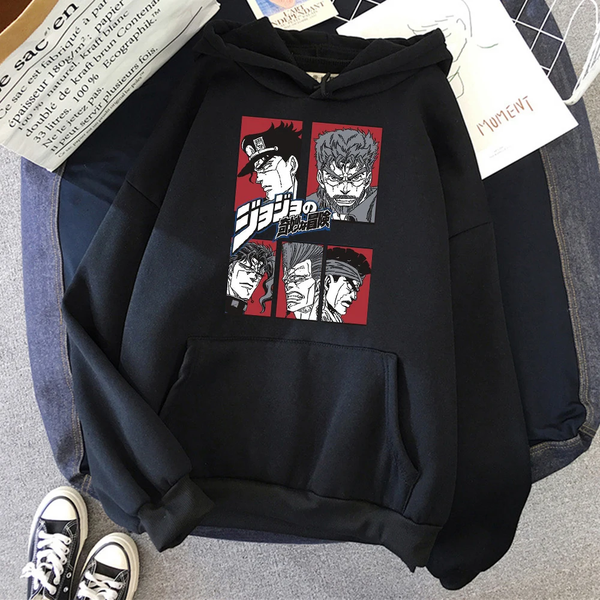 Oversized Hoodie with JoJo's Bizarre Adventure anime print Black S