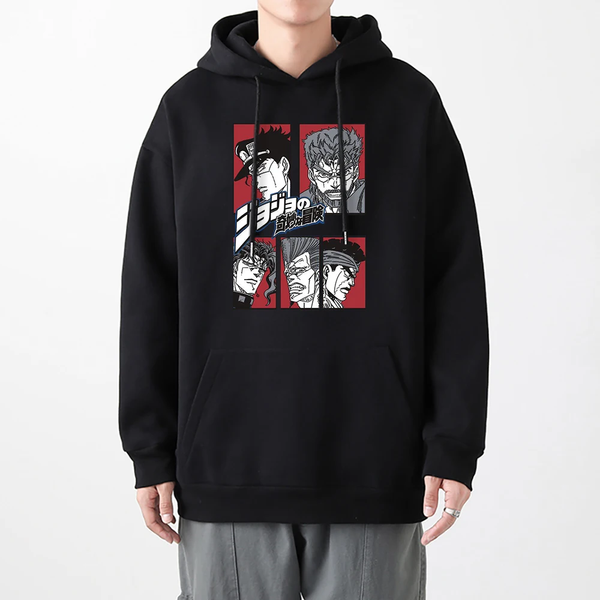 Oversized Hoodie with JoJo's Bizarre Adventure anime print Black S