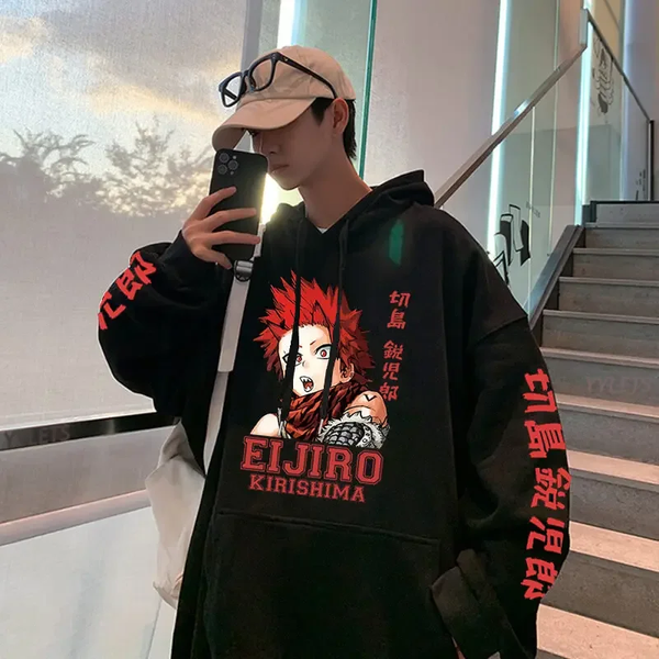 Oversized Hoodie with My Hero Academia anime print Black S