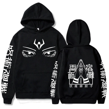 Oversized Hoodie with Jujutsu Kaisen anime print Black S