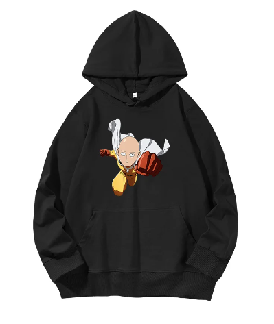 Oversized Hoodie with Onepunchman anime print Black S