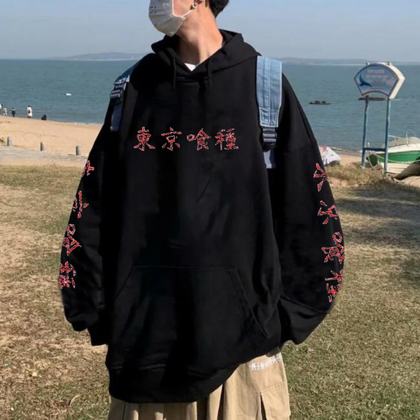 Oversized Hoodie with Tokyo Ghoul anime print Black S