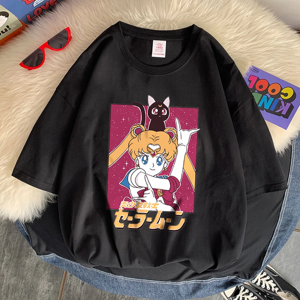 Oversized T-Shirt with Print Sailor Moon Black S