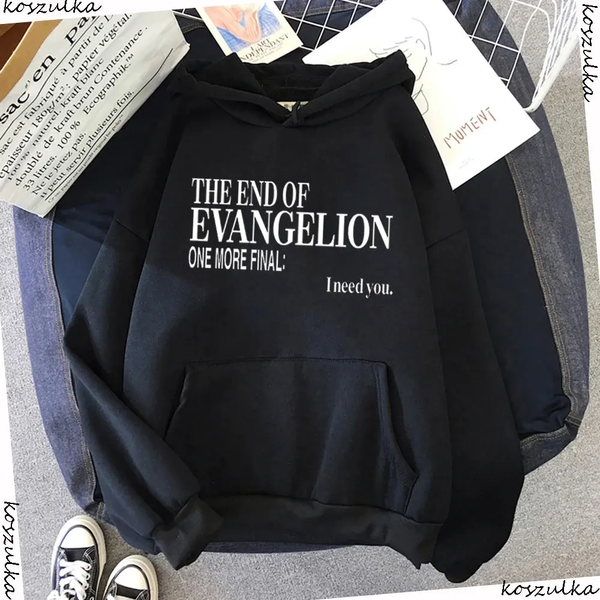 Oversized hoodie with anime print Evangelion BLACK S