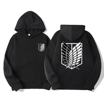 Oversized Hoodie with Anime Print Attack on Titan Black S