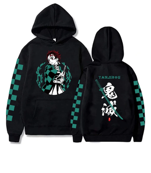 Oversize Hoodie with Demon Slayer Anime Print BLACK S