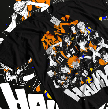 Oversize T-Shirt z nadrukiem Haikyu! Czarny S