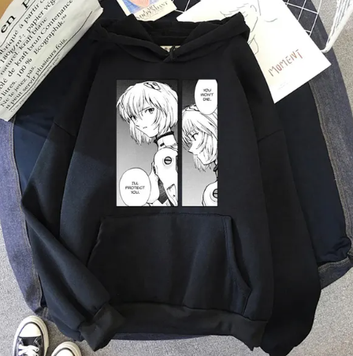 Oversized hoodie with anime print Evangelion BLACK S