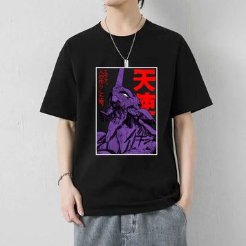 Oversize T-Shirt mit Print Evangelion Schwarz S T0120 фото