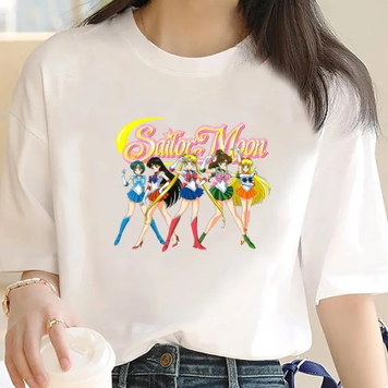 Oversize T-Shirt mit Print Sailor Moon Weiß S T0253 фото