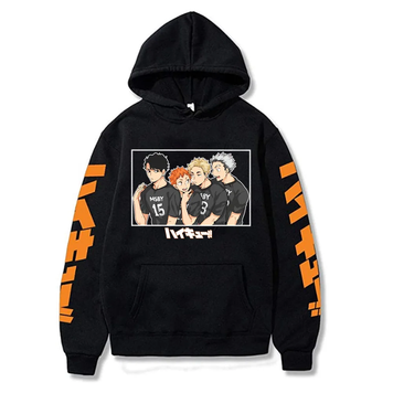 Oversized Hoodie with Haikyu! Anime Print Black S