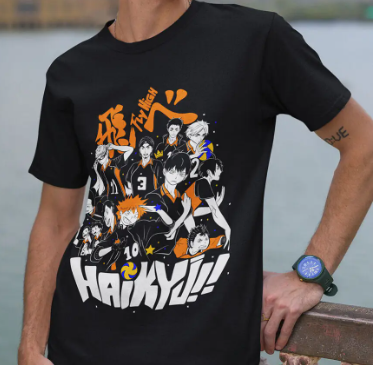 Oversize T-Shirt mit Print Haikyu! Schwarz S T0145 фото