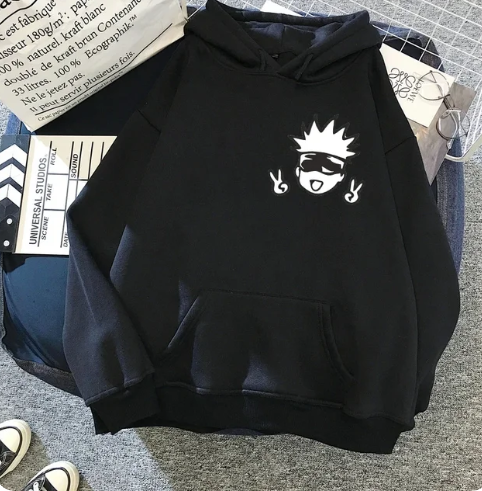 Oversized Hoodie with Jujutsu Kaisen anime print Black S