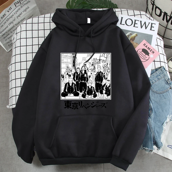 Oversized Hoodie with Tokyo Revengers anime print Black S