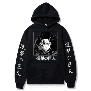 Oversized Hoodie with Anime Print Attack on Titan Black S