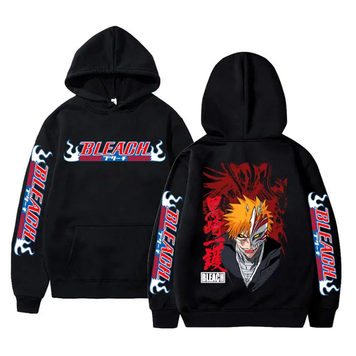 Bleach Oversized Hoodie with Bleach anime print Black S