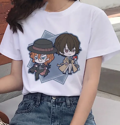 Oversize T-Shirt mit Print Bungo Stray Dogs Weiß S T0053 фото