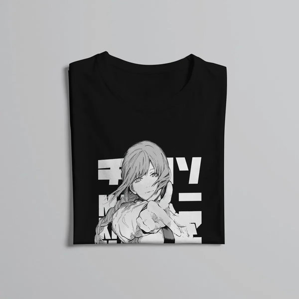 Oversize T-Shirt mit Print Chainsaw Man Schwarz S T0066 фото