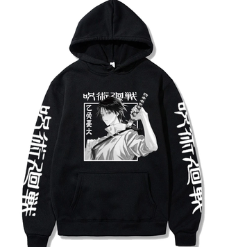 Oversized Hoodie with Jujutsu Kaisen anime print Black S