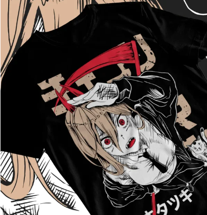 Oversized T-Shirt with Print Chainsaw Man Black S