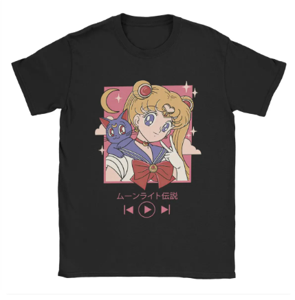 Oversized T-Shirt with Print Sailor Moon Black S