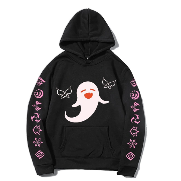 Oversized Hoodie with Genshin Impact Anime Print Black S