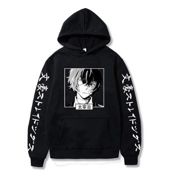 Oversized hoodie with Bungo Stray Dogs anime print BLACK S