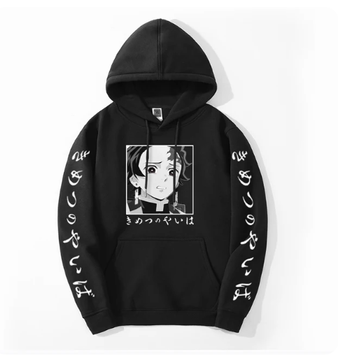 Oversize Hoodie with Demon Slayer Anime Print BLACK S